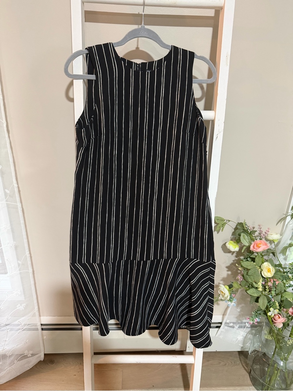 Who What Wear Black and White Vertical-Strip Midi Dress - Picture 2 of 5